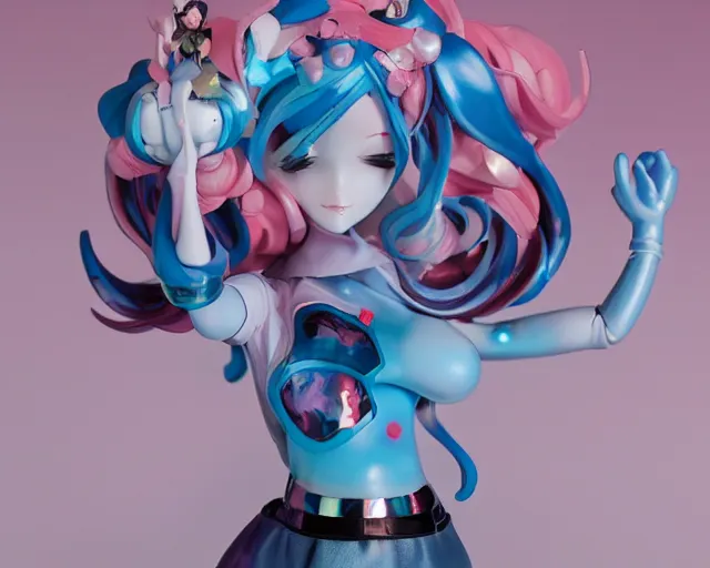 Image similar to James Jean isolated magical girl vinyl figure, figure photography, smooth sharp focus, dynamic pose, holographic undertones, anime stylized, high detail, ethereal lighting - H 640