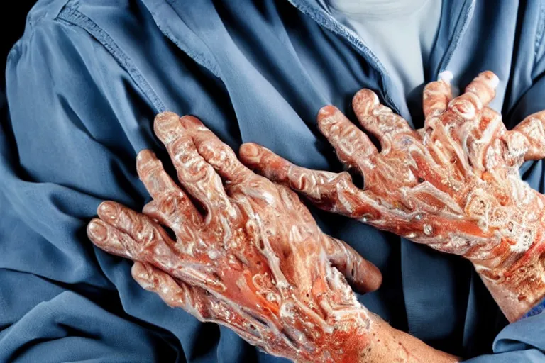 Image similar to close up shot of oily elderly hands