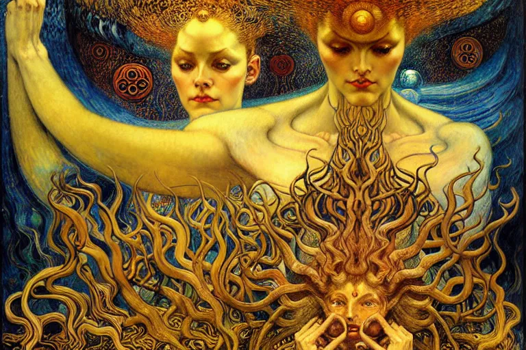 Image similar to Divine Chaos Engine by Karol Bak, Jean Delville, William Blake, Gustav Klimt, and Vincent Van Gogh, symbolist, visionary