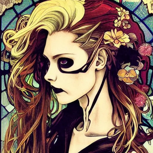 Prompt: manga skull portrait girl female skeleton realism hyperrealistic art Nintendo akira Scarlett Johanson and will cotton alphonse mucha pop art nouveau