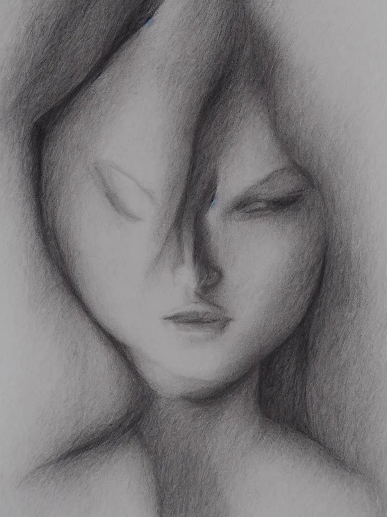 Image similar to geometric sketch of woman, detailed, charcoal on paper,