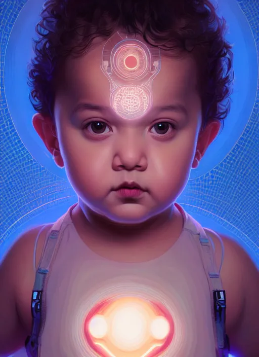 Image similar to symmetry!! portrait of chubby!! baby!!! ahmed helmy, sci - fi, tech wear, glowing lights!! intricate, elegant, highly detailed, digital painting, artstation, concept art, smooth, sharp focus, illustration, art by artgerm and greg rutkowski and alphonse mucha