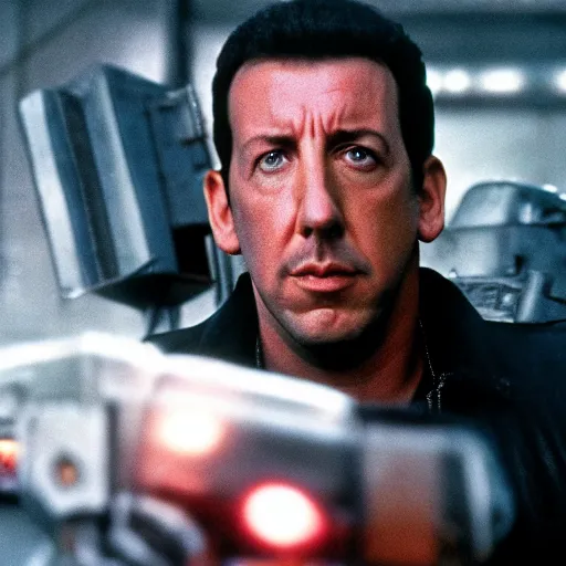 Image similar to adam sandler starting in the terminator movie, movie still, 8 k