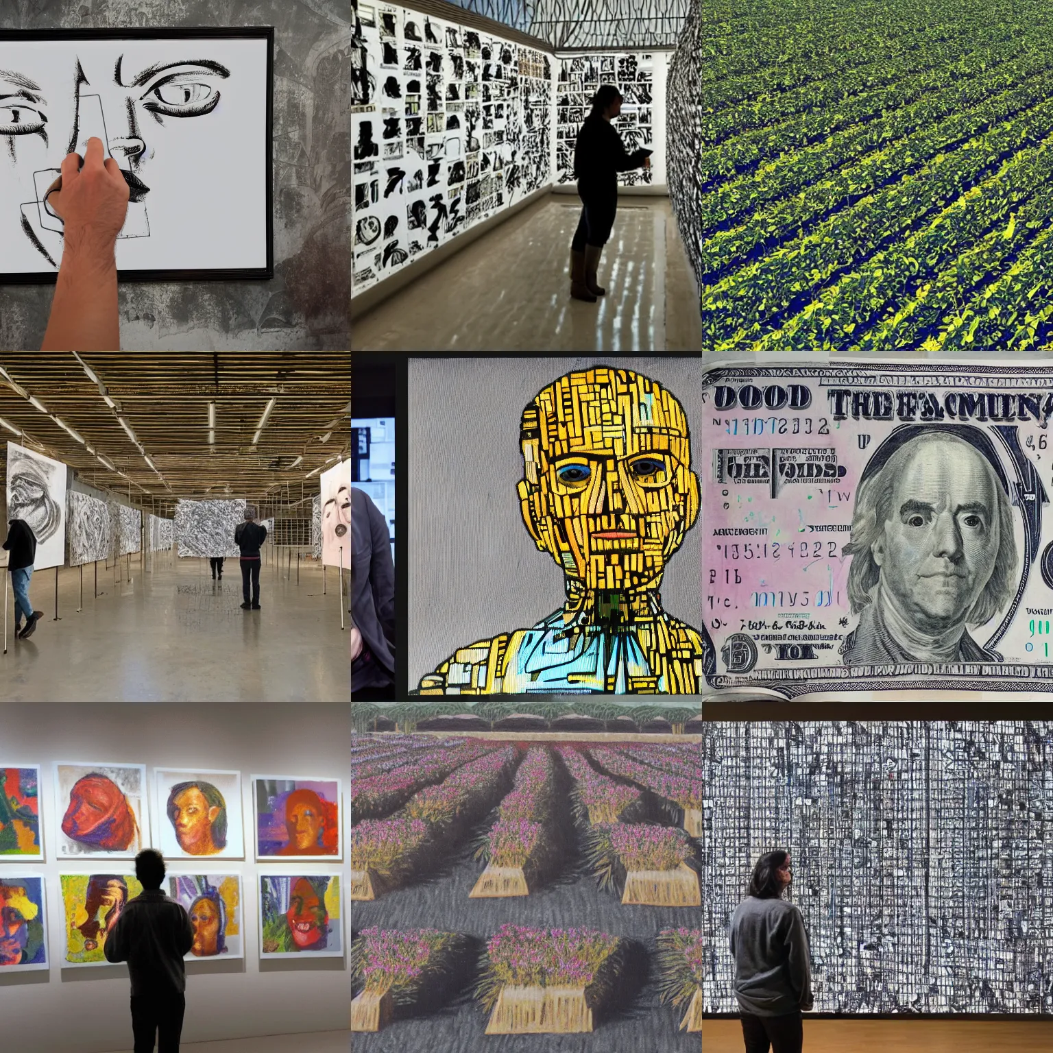 Prompt: artists receiving money for having work farmed by artificial intelligence