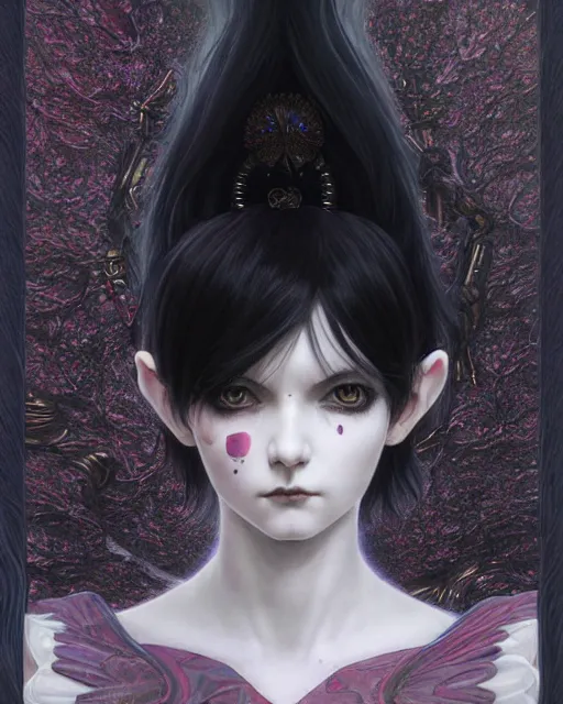 Image similar to portrait of beautiful cute young goth maiden girl with short white hairs in warhammer armor, art by ( ( ( kuvshinov ilya ) ) ) and wayne barlowe and gustav klimt and artgerm and wlop