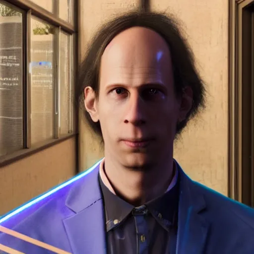 Image similar to philosopher nick bostrom portrait at oxford in cyberpunk 2 0 7 7 3 8 4 0 x 2 1 6 0 simulation hypothesis