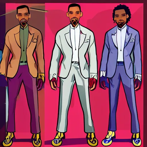 Prompt: will smith wearing luxury suits as a gacha game rare character, cartoon, anime, trend in pixiv, cool color pattern