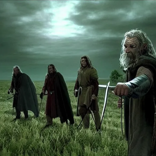 Prompt: a still of from the movie the lord of the rings : the fellowship of the ring crossover with the game outlast