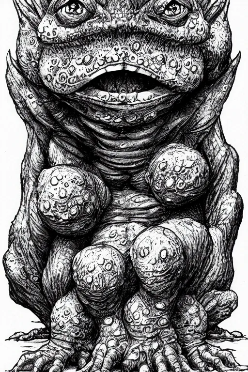 Image similar to toad goblin, symmetrical, highly detailed, digital art, sharp focus, trending on art station, kentaro miura manga art style