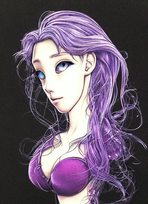 Image similar to portrait of ariel from the little mermaid in yoshitaka amano style