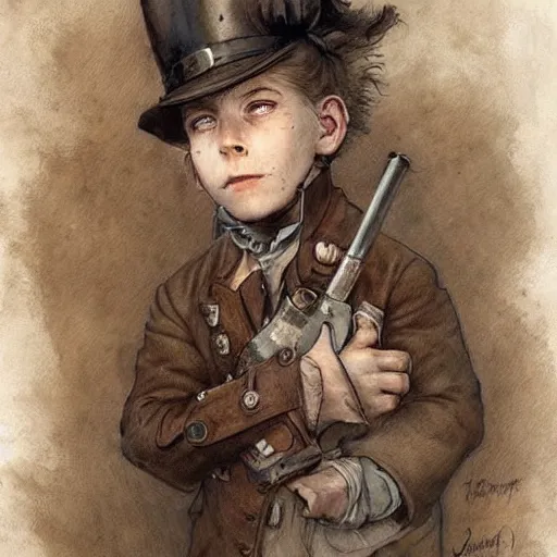 Prompt: by Jean-Baptiste Monge !!!!!!!!!!!!!!!!!!!!!!!!!!! (((((((((portrait of boy dressed as steampunk detective . muted colors.)))))))))