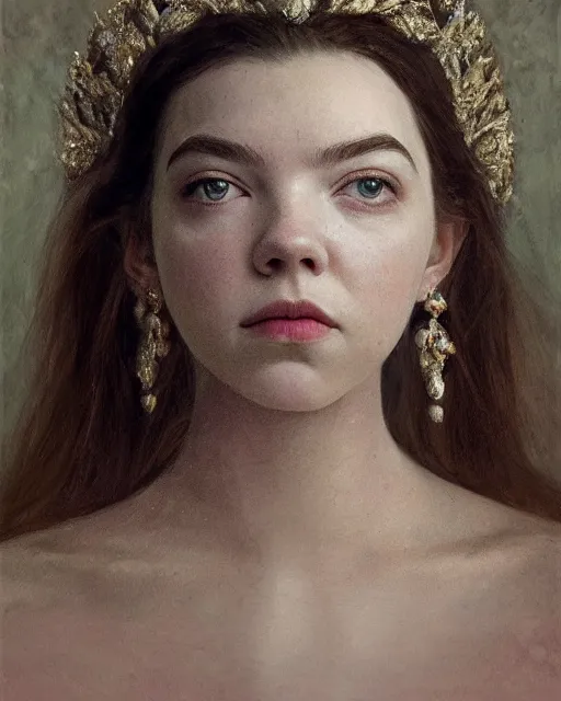 Prompt: cinematic portrait of anya taylor - joy in a queen's gambit, intricate, elegant, by alyssa monks, highly detailed, symmetrical face, fine details, masterpiece, trending on artstation