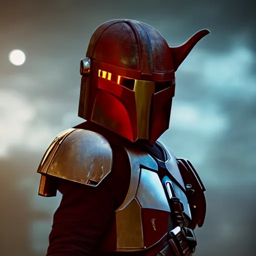 Image similar to The Child from the mandalorian, splash art, movie still, cinematic lighting, dramatic, octane render, long lens, shallow depth of field, bokeh, anamorphic lens flare, 8k, hyper detailed, 35mm film grain