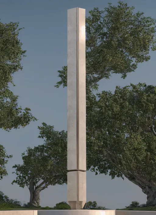 Prompt: highly detailed realistic architecture 3 d render of a mirrored stele monument in frank lloyd wright style standing on a side of a highway, archdaily, made in unreal engine 4 octane render