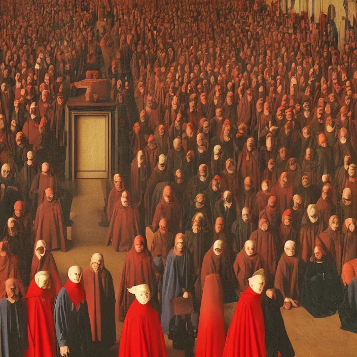 Image similar to handmaids tale, by jan van eyck, 8 k, medium - format print