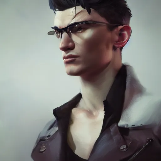 Image similar to a beautiful 3D model of kaz brekker from six of crows book, oil painting, Greg Rutkowski, Charlie Bowater, Yuumei, Yanjun Cheng, unreal 5, DAZ, hyperrealistic, octane render, RPG portrait, dynamic lighting, fantasy art, beautiful face