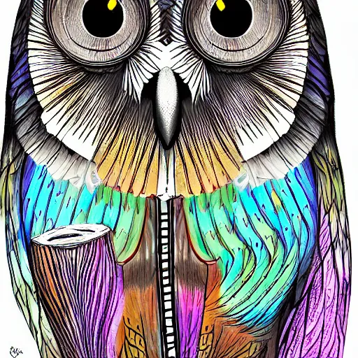 Prompt: owl playing panpipe, digital art