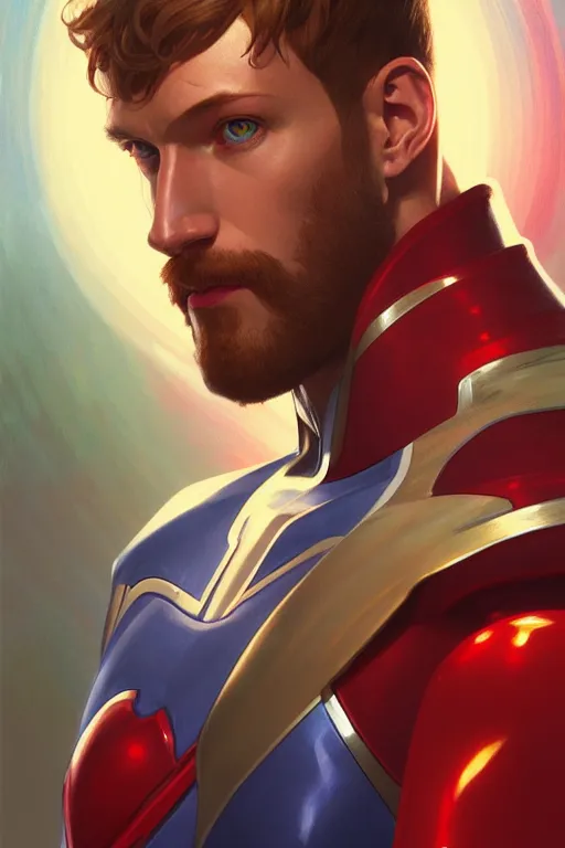 Prompt: a portrait of captain britain, fantasy, sharp focus, intricate, elegant, digital painting, artstation, matte, highly detailed, concept art, illustration, ambient lighting, art by ilya kuvshinov, artgerm, alphonse mucha, and greg rutkowski