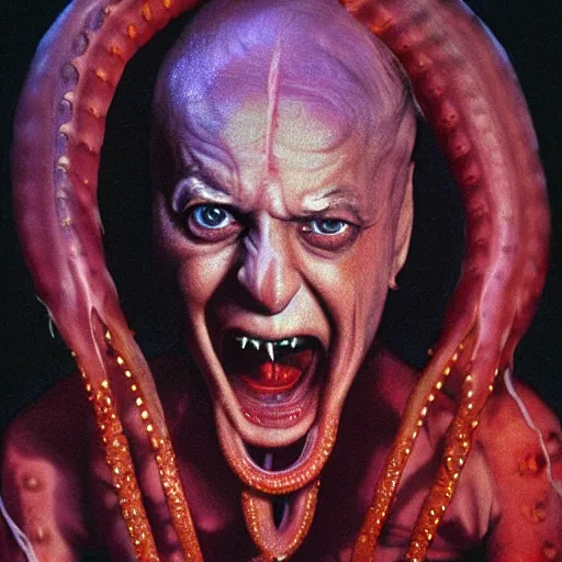 Image similar to expired fuji film coloured photograph portrait still of indian horror film character with tentacles from tv show from 1 9 9 5, hyperrealism, photorealism directed by steven spielberg and satyajit ray