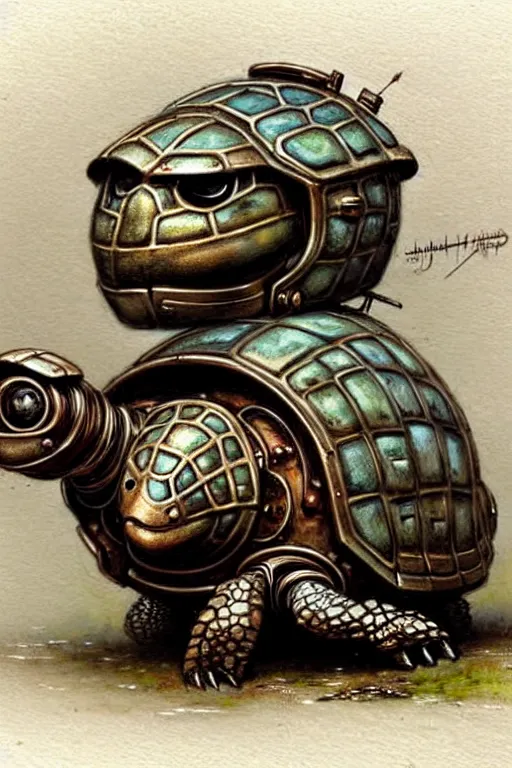 Prompt: (((((1950s steampunk turtle robot house . muted colors.))))) by Jean-Baptiste Monge !!!!!!!!!!!!!!!!!!!!!!!!!!!