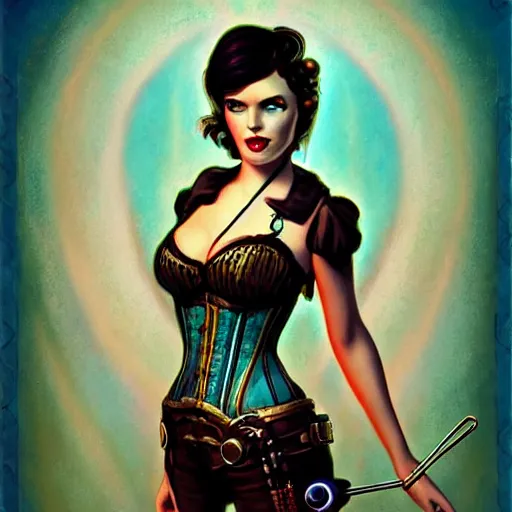 Image similar to lofi underwater bioshock steampunk portrait, wearing corset, Pixar style, by Tristan Eaton Stanley Artgerm and Tom Bagshaw.