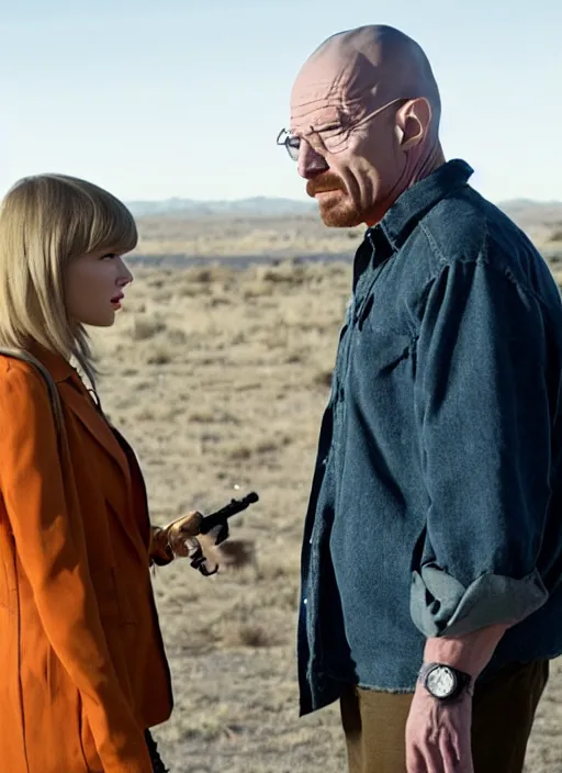 Prompt: TV still of taylor swift in breaking bad. Speaking to Walter White