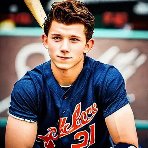 Image similar to “a realistic photo of a guy who is an attractive baseball player man who is part cyborg and part humanoid, who is a robot, Tom Holland”