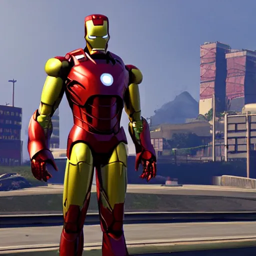 Prompt: iron man in gta v, nuclear explosion, epic battle, realism, mushroom cloud