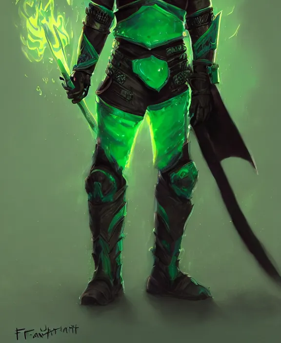 Prompt: masked knight in jade coloured cyberpunk armour alight with green flames, by frank fazetta, trending on artstation, 4 k resolution, detailed, high quality, hq artwork, character concept, character full body portrait