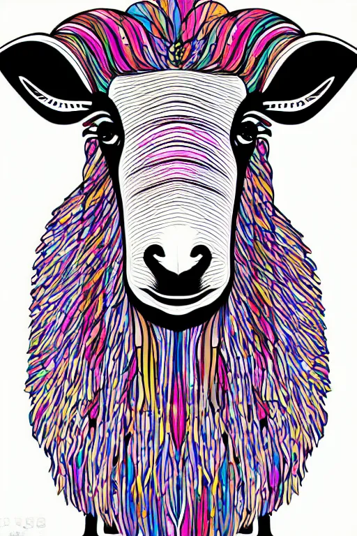 Image similar to minimalist boho style art of a small colorful sheep, illustration, vector art