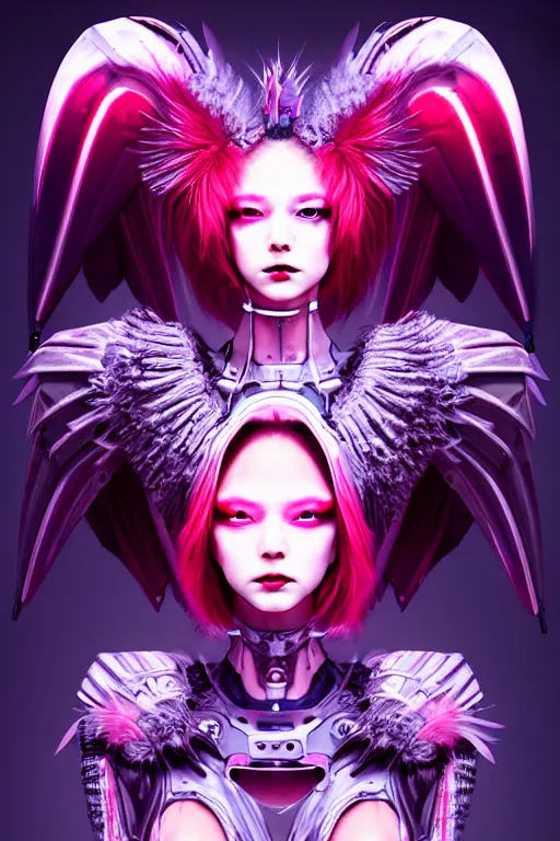 Prompt: portrait futuristic Devil Girl with horns and wings and feathers and armor, creepy smile, in future cyberpunk tokyo rooftop , ssci-fi, fantasy, intricate, very very beautiful, elegant, human anatomy, human structure, neon light, highly detailed, digital painting, artstation, concept art, smooth, sharp focus, illustration, art by tian zi and WLOP and alphonse mucha