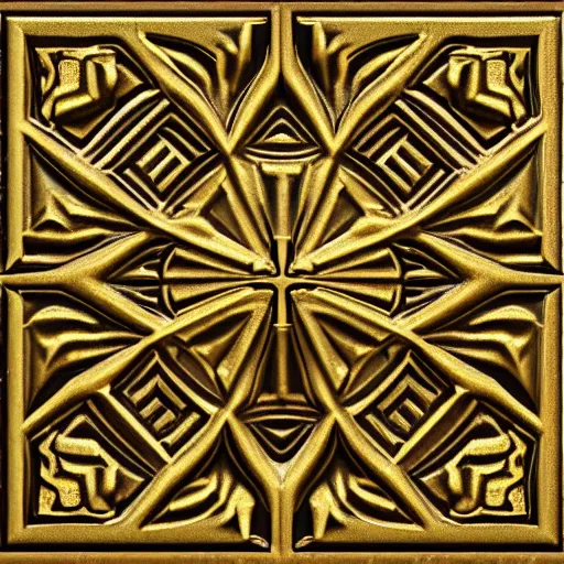 Image similar to 3d render of an abstract medieval pattern gold tile, symetrical