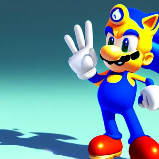 Prompt: a 3 d render of mario wearing a sonic suit