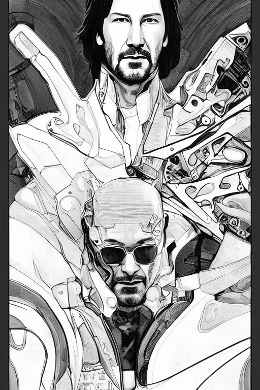 Prompt: comic book illustration, portrait of keanu reeves done as a louise nevelson sculpture, cyberpunk concept art by artgerm and Alphonse Mucha and Moebius, highly detailed, intricate, sci-fi, sharp focus, Trending on Artstation HQ, deviantart