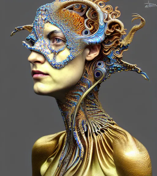 Image similar to polished 3 d model of detailed realistic beautiful young groovypunk queen of andromeda galaxy in full regal attire. face portrait. art nouveau, symbolist, visionary, baroque, giant fractal details. horizontal symmetry by zdzisław beksinski, iris van herpen, raymond swanland and alphonse mucha. highly detailed, hyper - real, beautiful