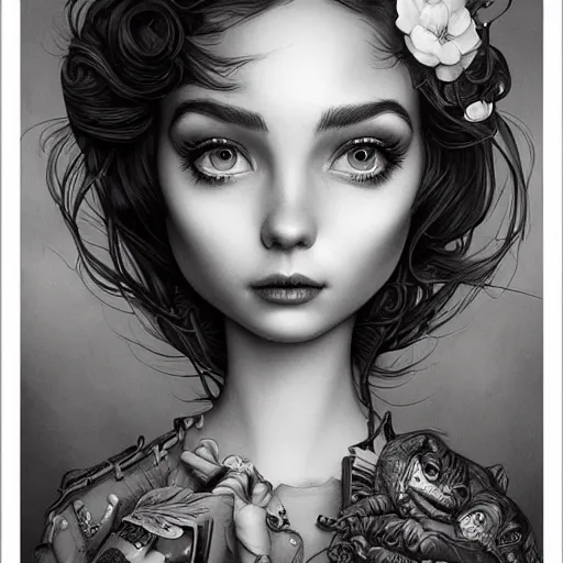 Image similar to Lofi portrait, Pixar style by Joe Fenton and Stanley Artgerm and Tom Bagshaw and Tim Burton, gentle smile