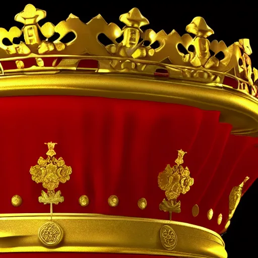 Image similar to a red crown with a gold crown on top of it, a computer rendering by Emperor Huizong of Song, polycount, rococo, sketchfab, rendered in cinema4d, rendered in maya