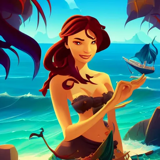 Image similar to painting mermaid treasure on sea of thieves game avatar hero smooth face median photoshop filter cutout vector, behance hd by jesper ejsing, by rhads, makoto shinkai and lois van baarle, ilya kuvshinov, rossdraws global illumination