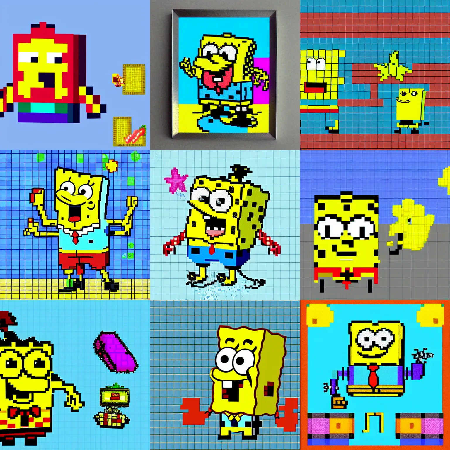 Prompt: spongebob, colorful, pixel art, 1 6 bits, 2 d