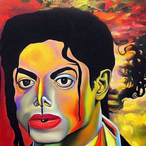 Image similar to salvador dali painting of michael jackson, oil painting, masterpiece