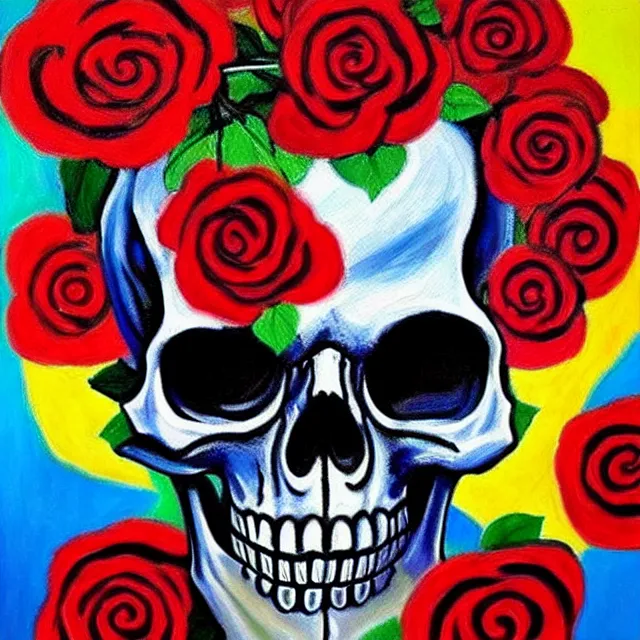 Prompt: a beautiful painting skull rose, by kusama miyama and jean michel basquiat realistic oil painting