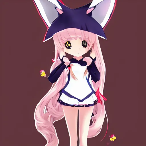 Image similar to vtuber design artstation cute anime girl with long blonde hair elegant dress and black rabbit ears high resolution character design