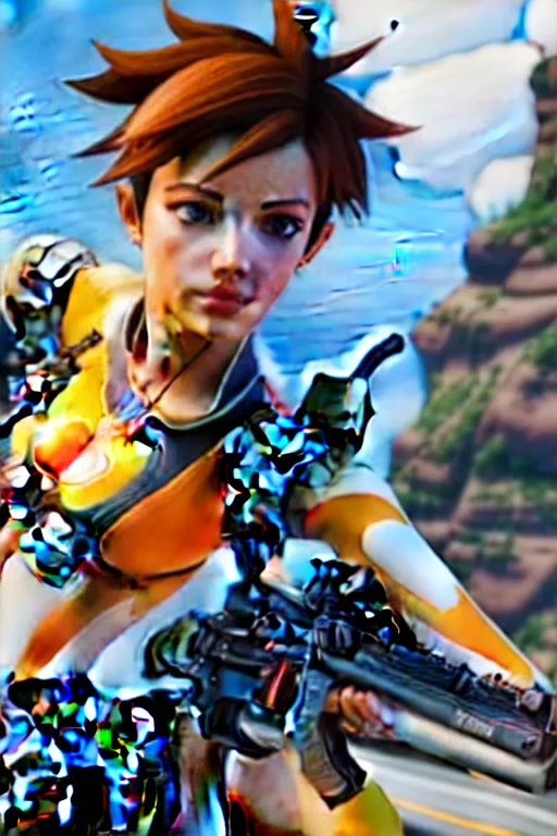 Image similar to realistic still of tracer, amazing details 8 k beautiful