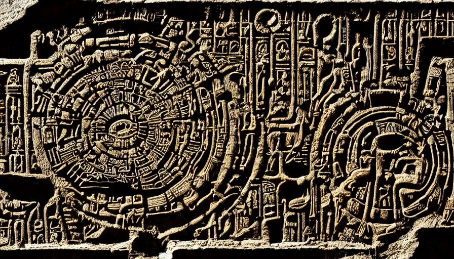 Prompt: h. r. giger hieroglyphs, hieroglyphs showing aliens and planet, sorrow intense likely, gold plate, sense of decay given, throw into the abyssal despair, various refining techniques, micro macro auto focus, top photography photo art gallery, realistic photo, insane detail