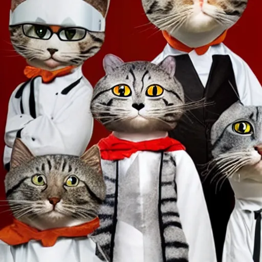 Image similar to anthropomorphic cats competing in masterchef