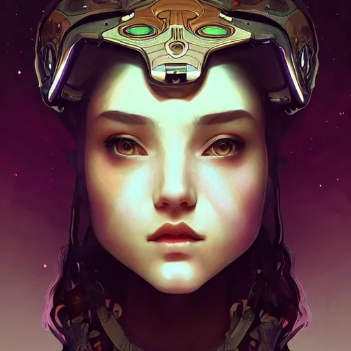 Image similar to Portrait of a girl with the universe in her head, headshot, art by Artgerm, Alphonse Mucha, science fiction, intricate, futuristic, exotic, epic, digital painting, cinematic lighting, sharp, insanely detailed, concept art, artstation, cgsociety