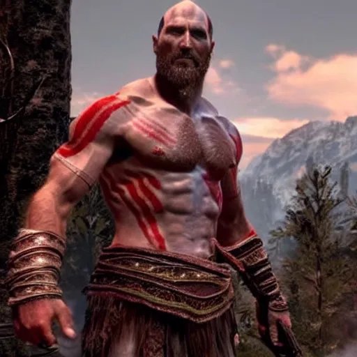 Prompt: matthew mcconaughey in the god of war game