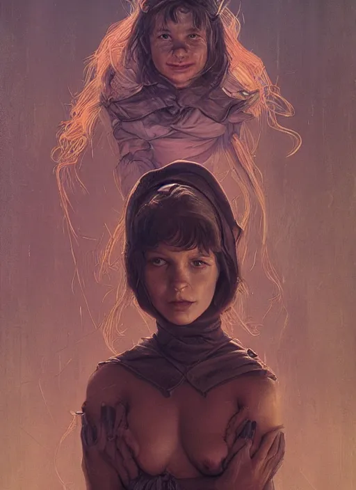 Prompt: portrait from The Brood (1979), highly detailed, centered, solid color background, digital painting, artstation, concept art, smooth, sharp focus, illustration, donato giancola, Joseph Christian Leyendecker, Les Edwards, Ed Repka, WLOP, Artgerm