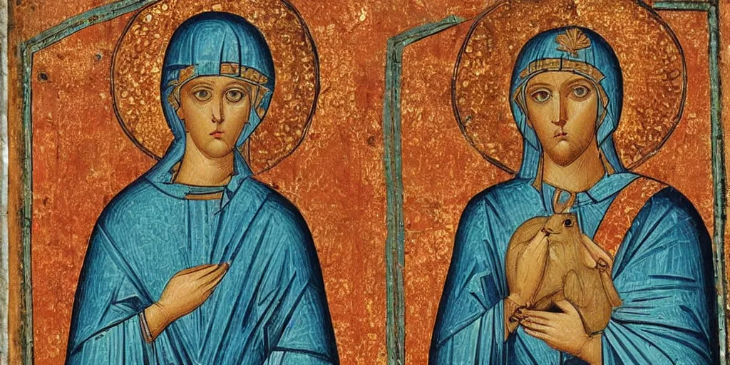 Image similar to byzantine art of a rabbit wearing a crown