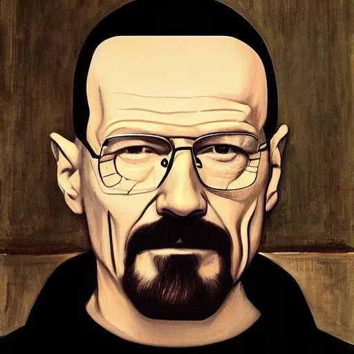 Prompt: a portrait painting of Walter White in Mona Lisa, low contrast